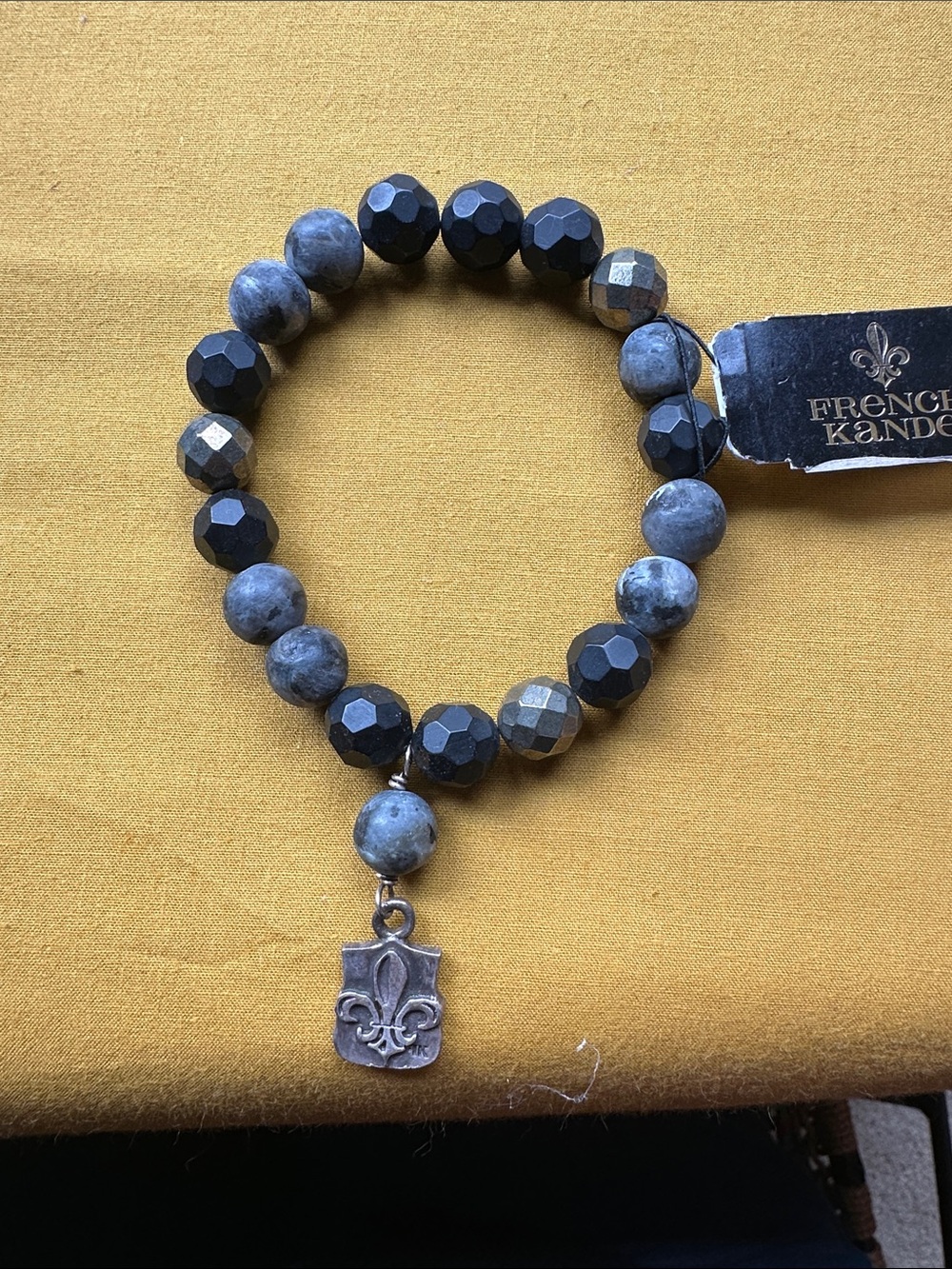 French Kande Gray & Black Beaded Charm Bracelet